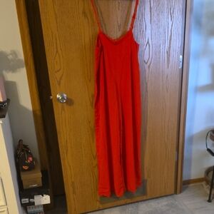 Red Slip Jumpsuit - Spaghetti Strap Ptp 16 1/2 Length From Armpit Down Is 41